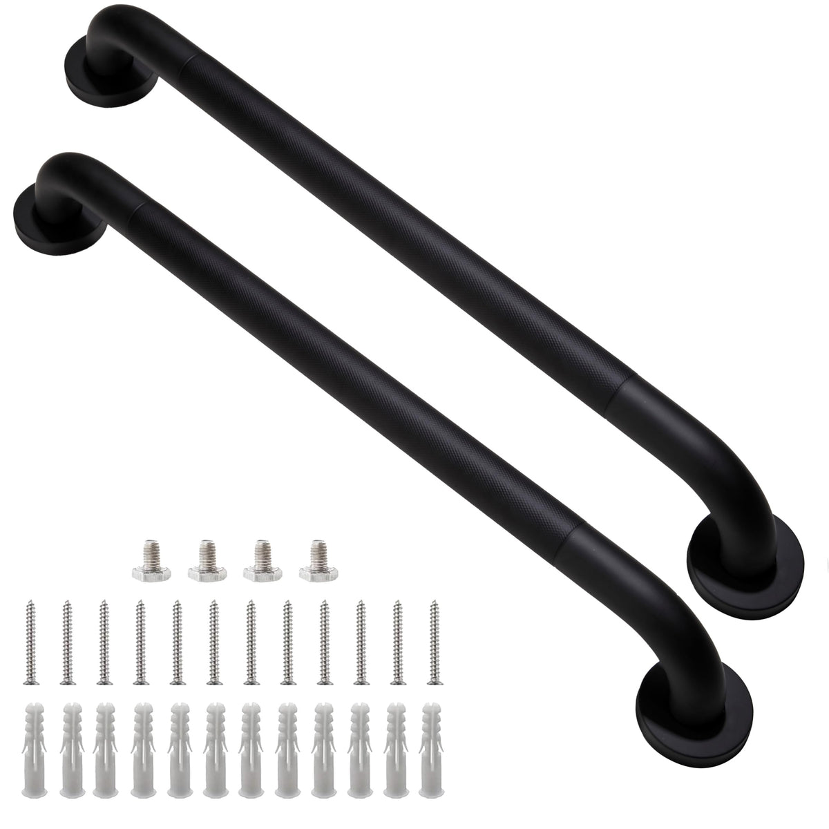 16 Inch Silver Anti-Slip Shower Grab Bars, 1.25" Diameter 2 Pack
