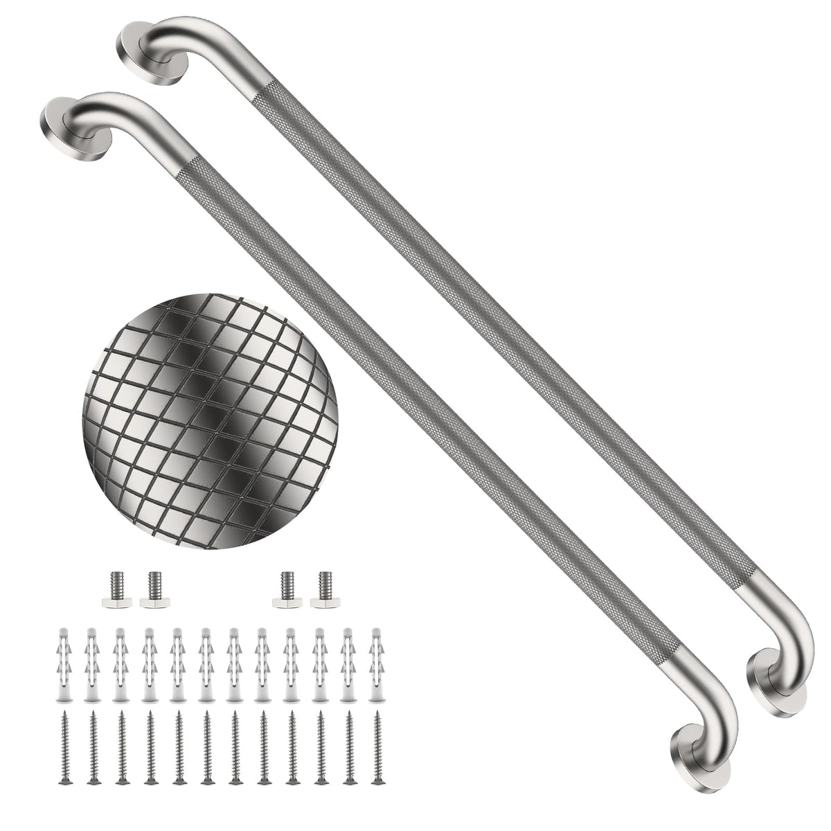 2 Pack 24 Inch Polished Chrome Anti Slip Knurled Shower Grab Bar
