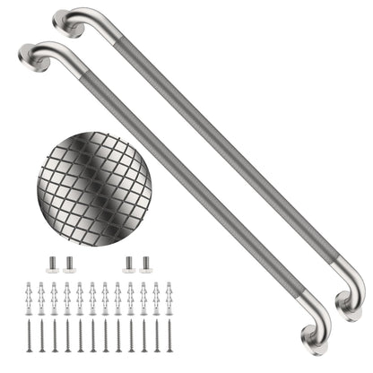 2 Pack 24 Inch Polished Chrome Anti Slip Knurled Shower Grab Bar