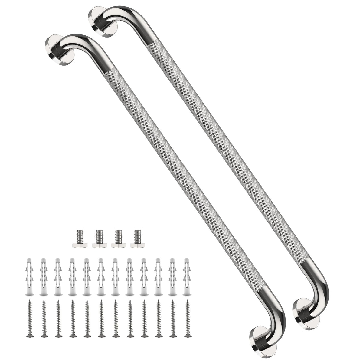 ZUEXT 2 Pack 16 Inch Chrome Anti Slip Shower Grab Bar with Knurled Grip