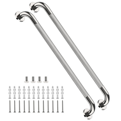 ZUEXT 2 Pack 16 Inch Chrome Anti Slip Shower Grab Bar with Knurled Grip