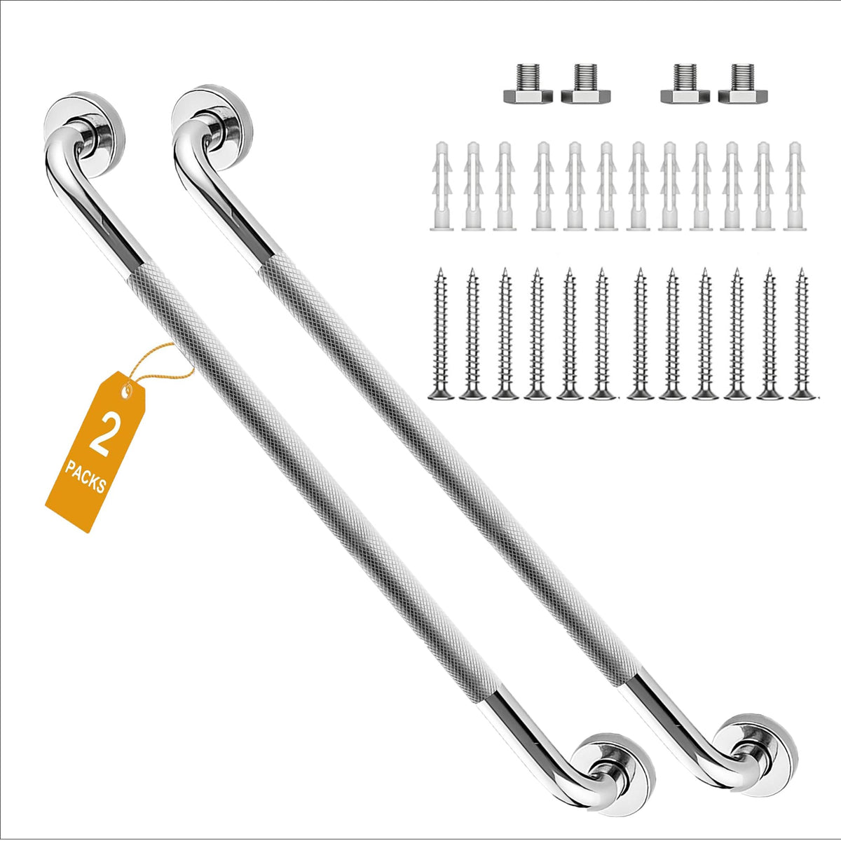 16 Inch Shower Grab Bars, 2 Pack Chrome Safety Bars 1.25" Dia