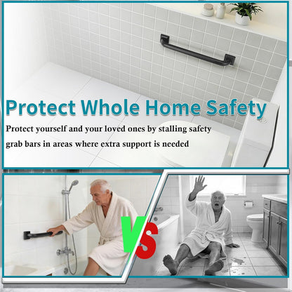Shower Grab Bars for Seniors, 12 Inch Square Matte Black Bathroom Handle for Wall, 304 Stainless Steel Anti Slip Bathtub Safety Bar, ADA Compliant 500 LBS Hand Rail for Elderly, Handicap