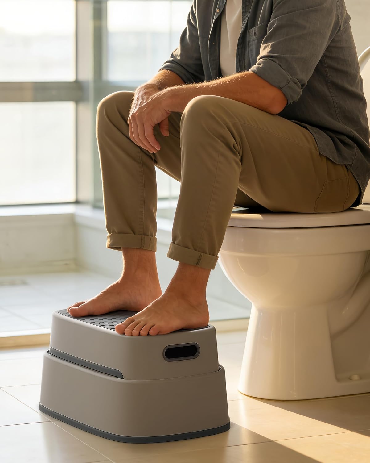 MR.SIGA Toilet Stool Squat Adult Bathroom Foot Stool, Light Gray&Dark Gray