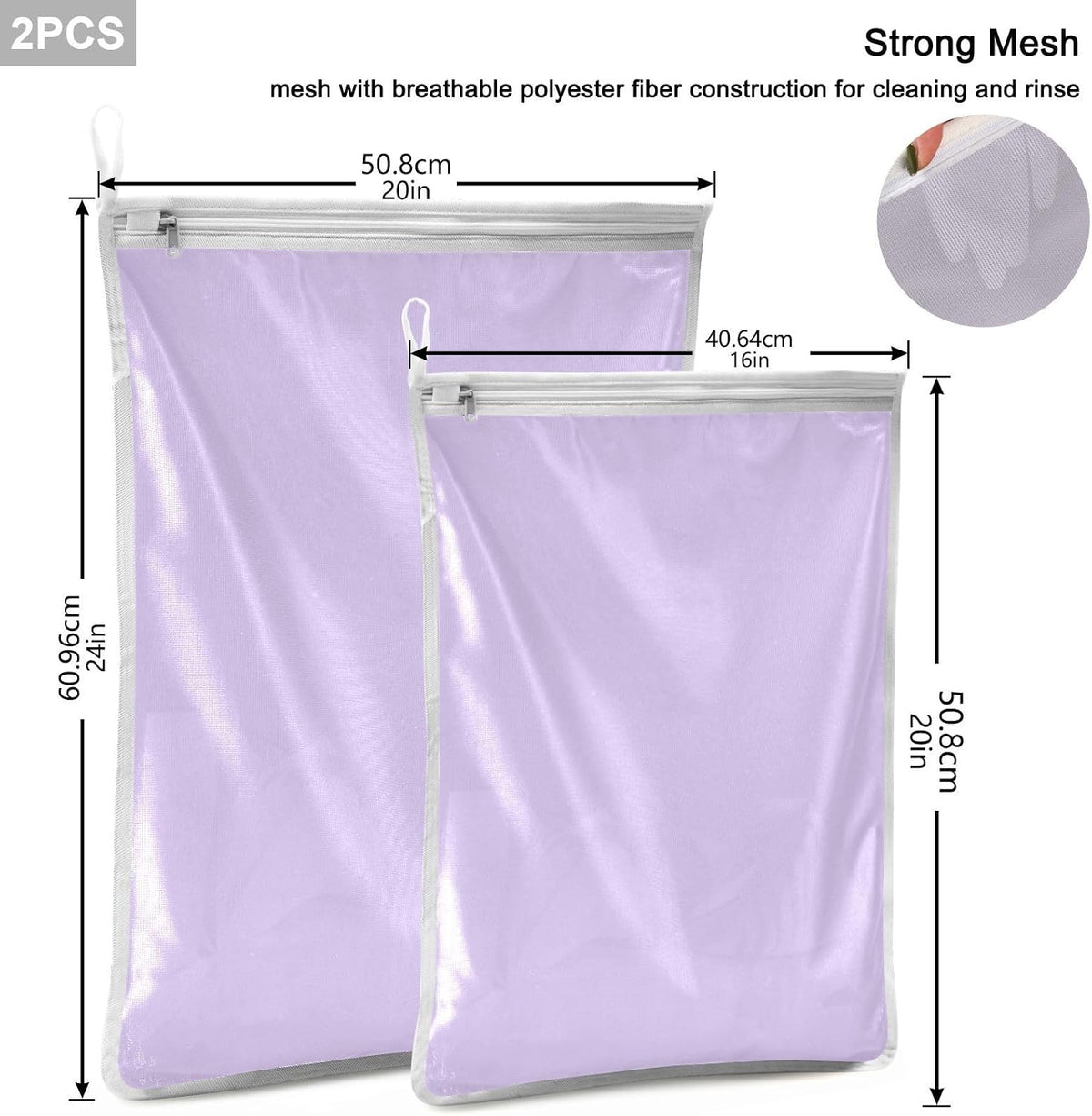 Purple Mesh Laundry Bags Lingerie Bags for Washing Delicates 2 PCS Durable Wash Bag with Zipper Small and Medium Washable