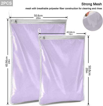 Purple Mesh Laundry Bags Lingerie Bags for Washing Delicates 2 PCS Durable Wash Bag with Zipper Small and Medium Washable