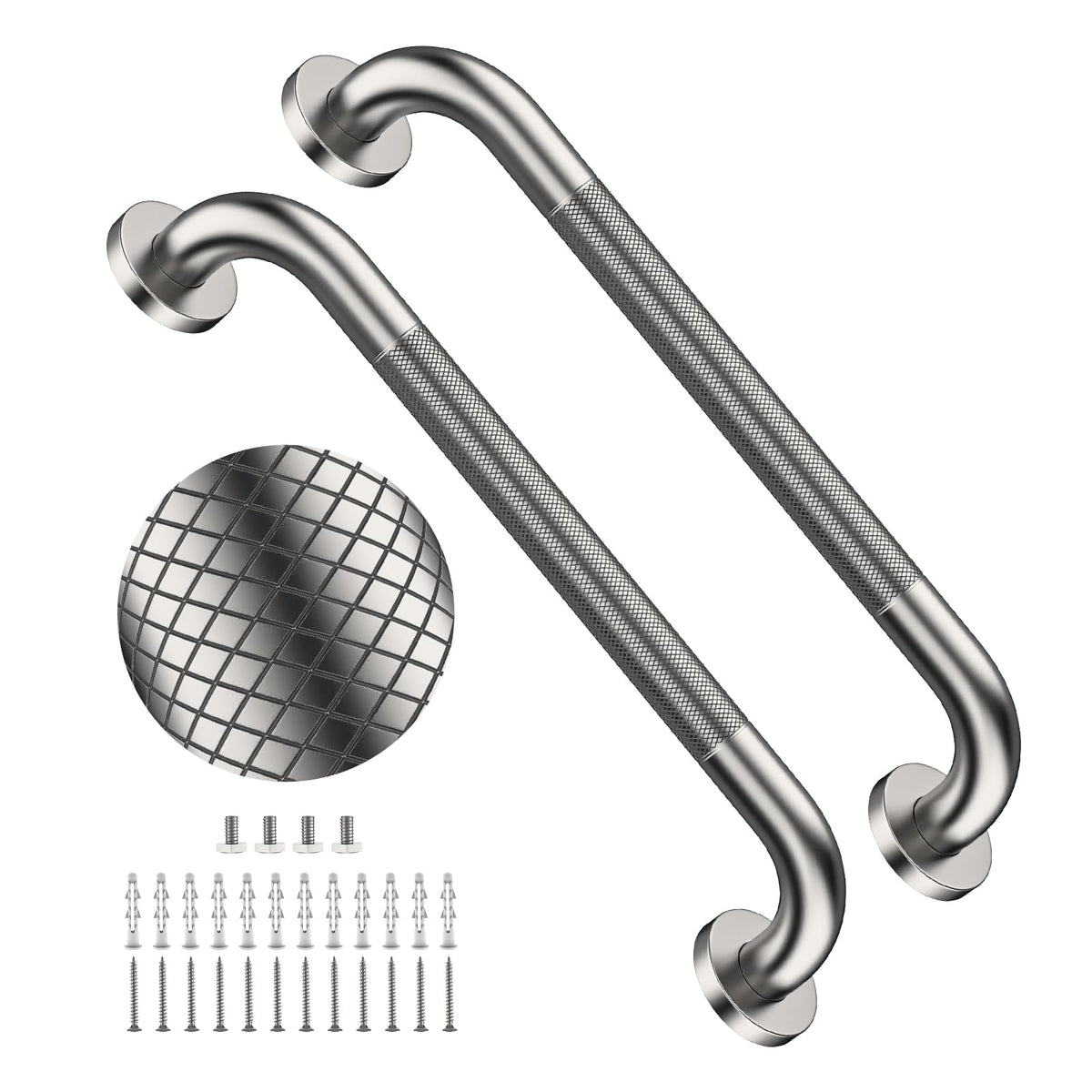 2 Pack 24 Inch Polished Chrome Anti Slip Knurled Shower Grab Bar