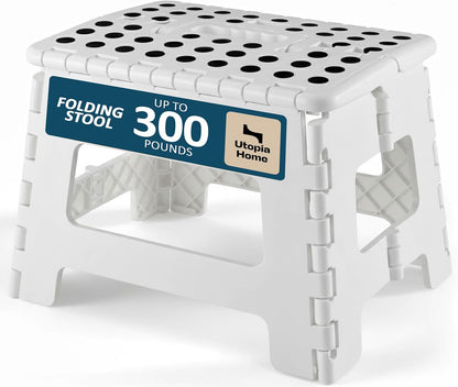 Utopia Home Folding Step Stool 9 Inch, Anti-Slip, White, 1-Pack