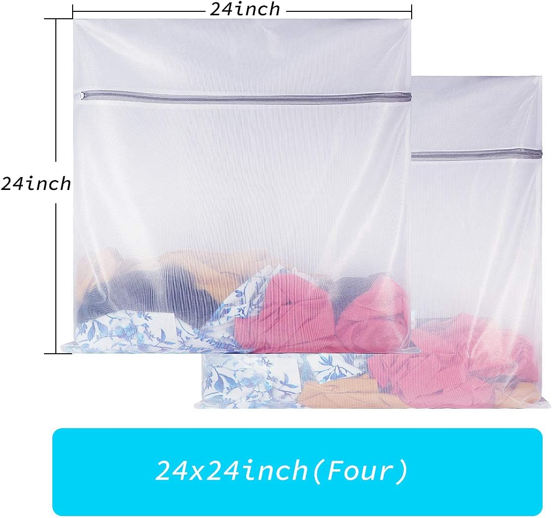 SUERIV Laundry Mesh Bag-Heavy Duty Mesh Laundry Bags,Laundry Bags Mesh Wash Bag for Washing Machine-Supper Zipper Net Laundry Bag for Travel,Lingerie,Sweater,Garment,Undergarment 4（24Inch×24Inch）