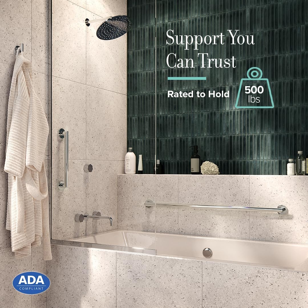 Gatco 962 Glam 18" L Grab Bar, Chrome/ADA Compliant Stainless Steel Safety Grab Bar for Bathroom