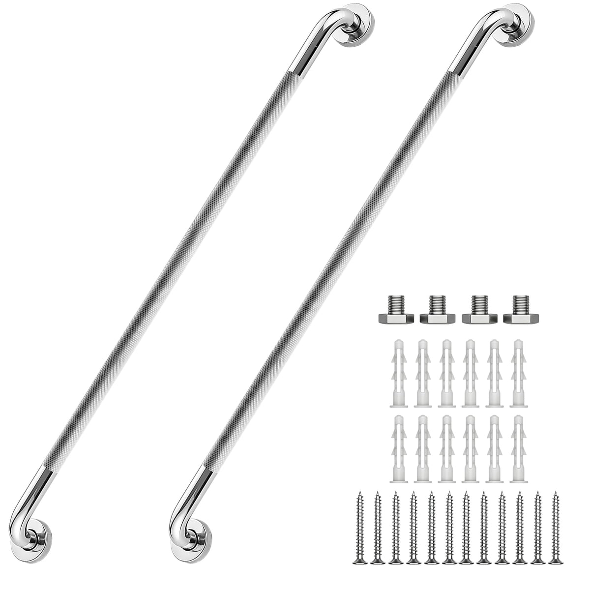 16 Inch Grab Bars 1.25" Dia,2 Pack Brushed Nickel 304 Stainless Steel Bathroom Grab Bar,Anti Slip Knurled Safety Bar,Wall Mount Handicap Grab Bars,Support Handrail for Seniors Elderly Injury