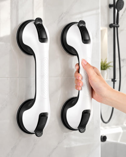 Suction Grab Bars for Shower, Gel-Enhanced Shower Handle for Senior, Silver