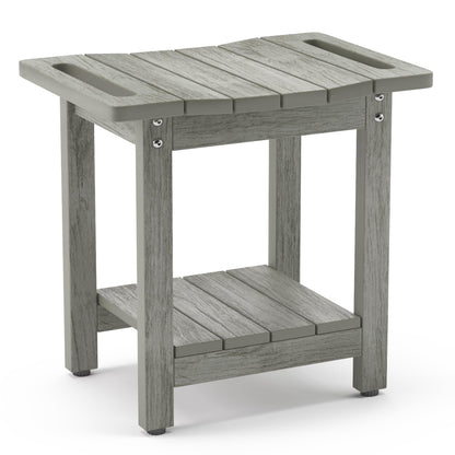 LUE BONA HDPS Shower Benches for Inside Shower, Gray Shower Stool for Shaving Legs with Shelf, Waterproof Shower Chair Seat for Spa Bathroom, Weather Resistant/Non-Slip/Handles/Indoor or Outdoor Use