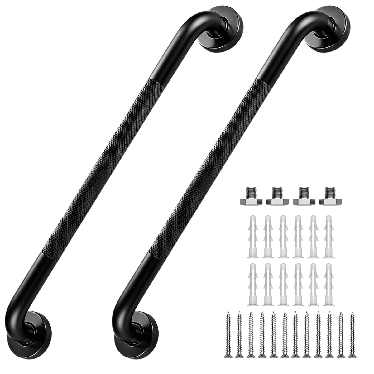 16 Inch Grab Bars 1.25" Dia,2 Pack Brushed Nickel 304 Stainless Steel Bathroom Grab Bar,Anti Slip Knurled Safety Bar,Wall Mount Handicap Grab Bars,Support Handrail for Seniors Elderly Injury