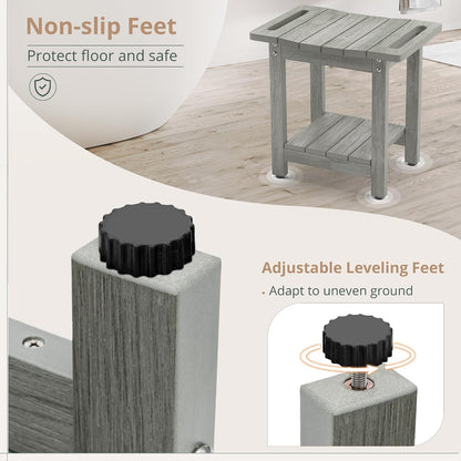 LUE BONA HDPS Shower Benches for Inside Shower, Gray Shower Stool for Shaving Legs with Shelf, Waterproof Shower Chair Seat for Spa Bathroom, Weather Resistant/Non-Slip/Handles/Indoor or Outdoor Use