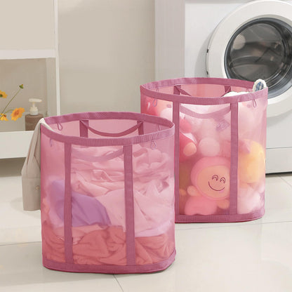 Mesh Bag with Handles, Collapsible Laundry Basket, Foldable Laundry Bag, Breathable Folding Beach Bag,Space-saving Travel Tote Bags (1, Black)