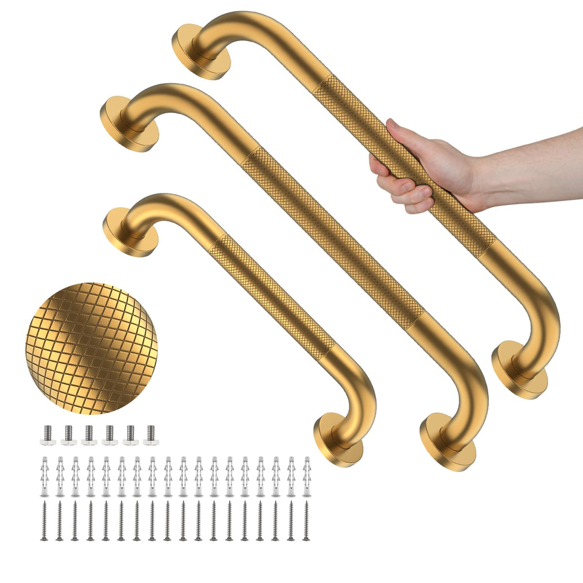 3 Pack Anti Slip Shower Grab Bar, Munzong 12" 16" 16" White Bathroom Bar