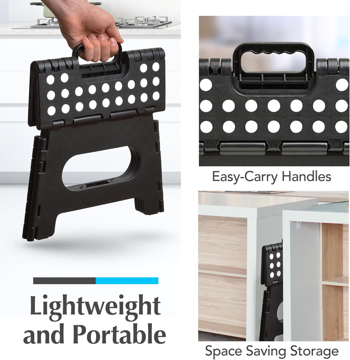 Handy Laundry Folding Step Stool 9 Inch, Black, Non-Slip Holds 300 lbs