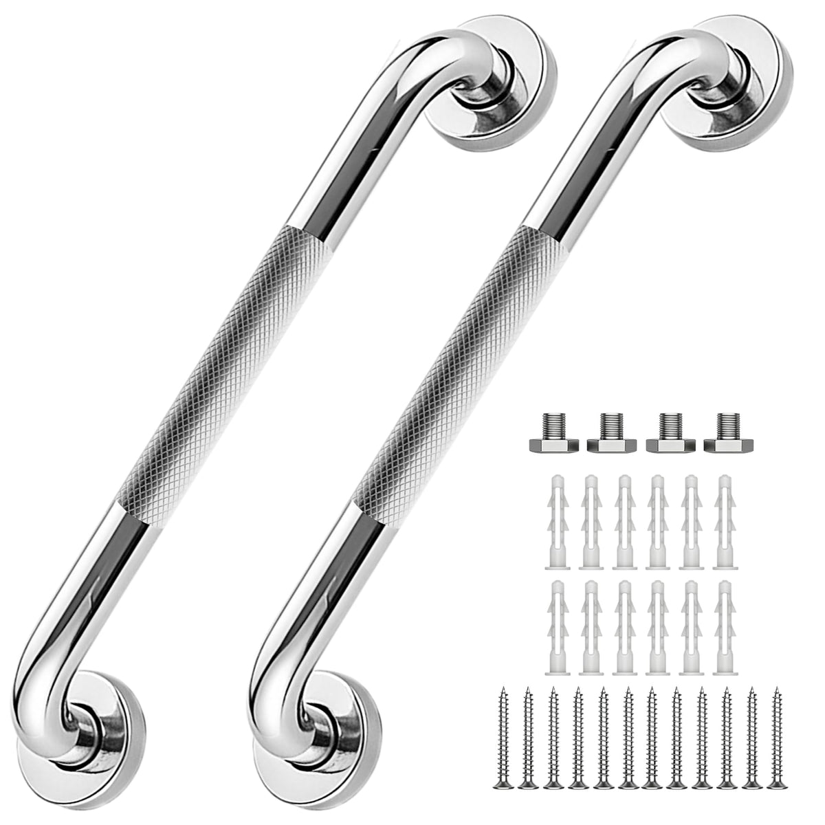 16 Inch Grab Bars 1.25" Dia,2 Pack Brushed Nickel 304 Stainless Steel Bathroom Grab Bar,Anti Slip Knurled Safety Bar,Wall Mount Handicap Grab Bars,Support Handrail for Seniors Elderly Injury