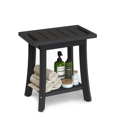 Unibambou Bamboo Shower Bench Inside Shower Stool with Storage Shelf, Spa Bath Chair for Bathroom, Seat or Organizer for Living Room, Bedroom and Garden - Great for All Ages Elderly (Small, Natural)