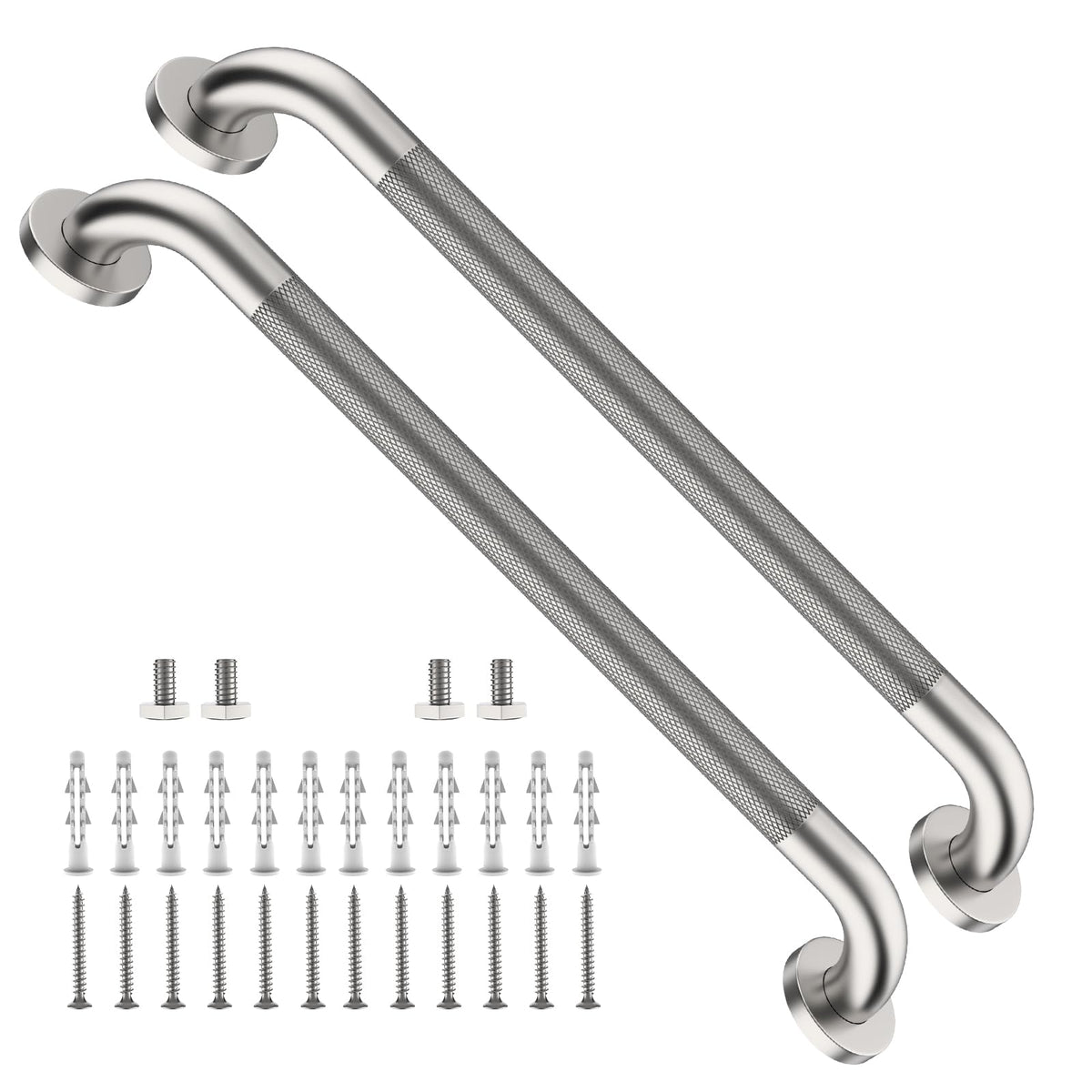 ZUEXT 2 Pack 16 Inch Chrome Anti Slip Shower Grab Bar with Knurled Grip