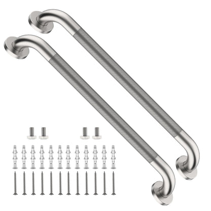 ZUEXT 2 Pack 16 Inch Chrome Anti Slip Shower Grab Bar with Knurled Grip