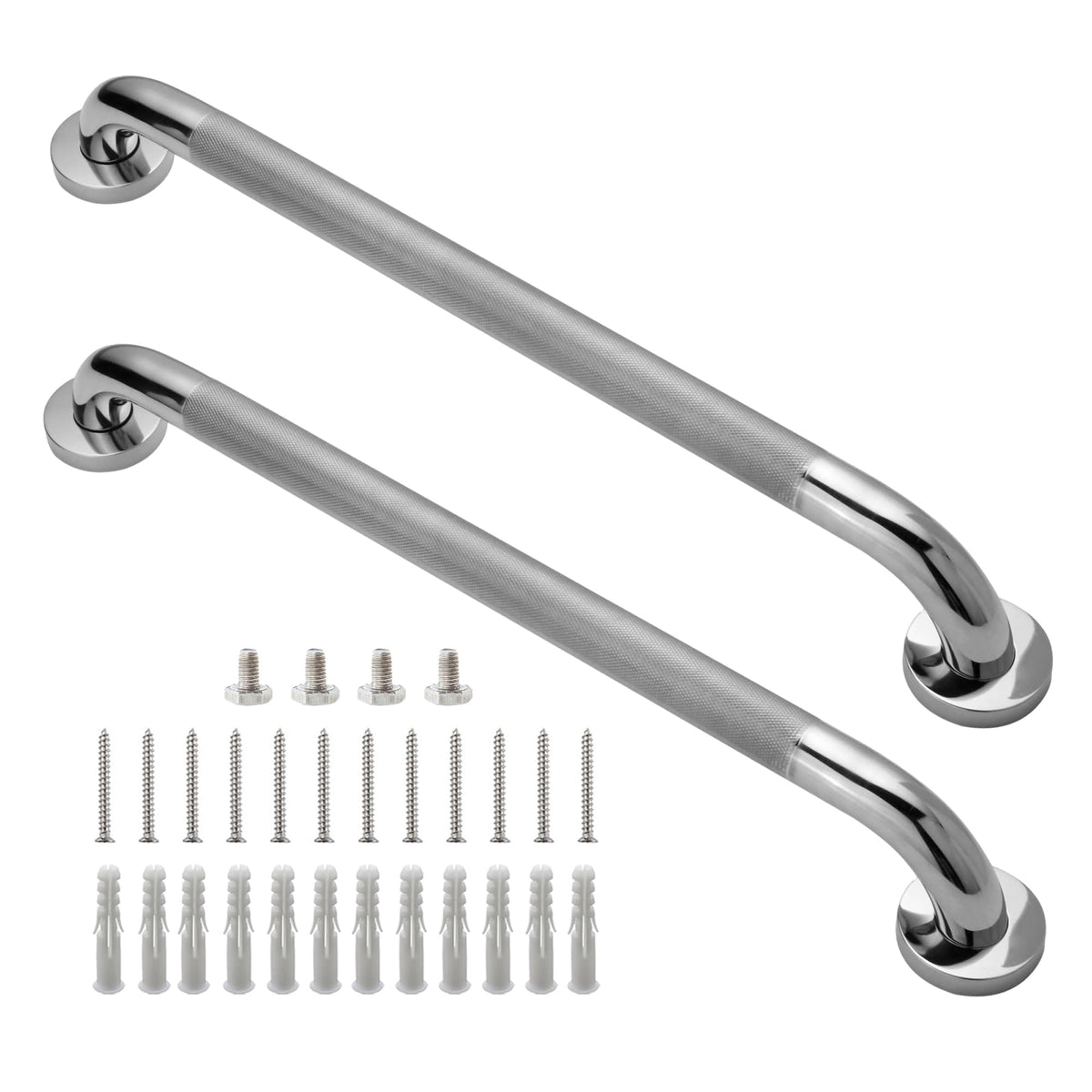16 Inch Silver Anti-Slip Shower Grab Bars, 1.25" Diameter 2 Pack