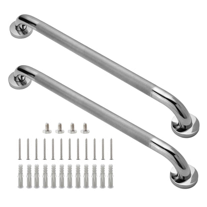 16 Inch Silver Anti-Slip Shower Grab Bars, 1.25" Diameter 2 Pack