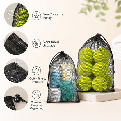 30 Pack 8 x 12 Inch Mesh Drawstring Bags, Black Nylon Mesh Bag with Cord Lock Closure, Portable Laundry Bag Golf Ball Bags for Jewelry Toys Sports Storage Outdoor