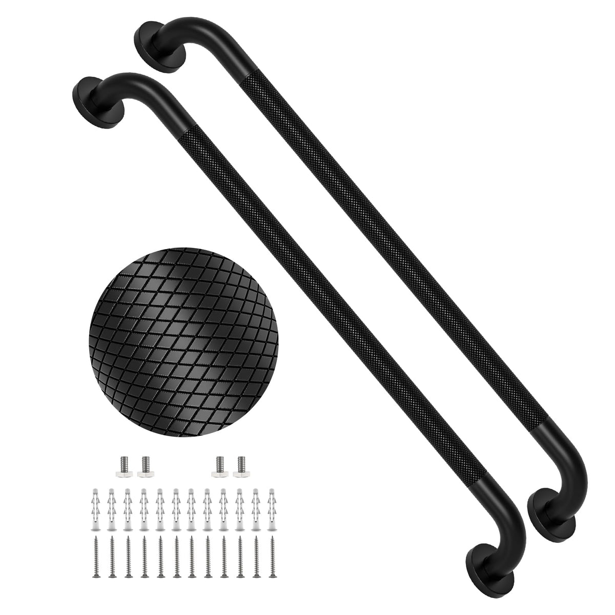 2 Pack 24 Inch Polished Chrome Anti Slip Knurled Shower Grab Bar