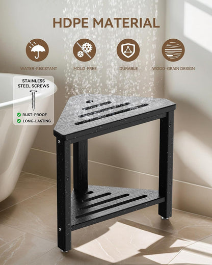 Shower Foot Rest 15in, HDPE Corner Shower Stool for Shaving Legs, Black