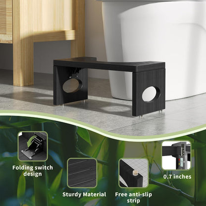 ROMGUAR CRAFT 7 Inch Bamboo Toilet Stool, Foldable Poop Stool, Bathroom Step Stool Squat (Black)