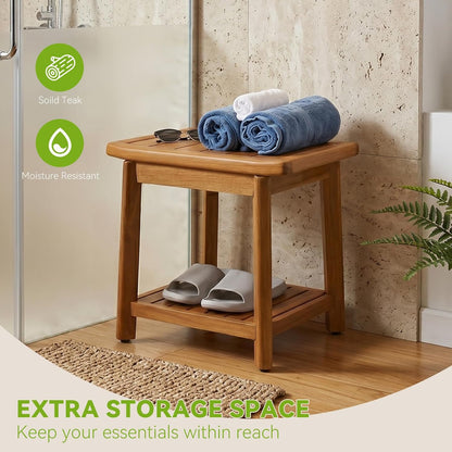 Teak Shower Bench for Inside Shower, Waterproof Wooden Shower Stool