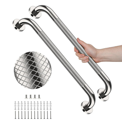 2 Pack 24 Inch Polished Chrome Anti Slip Knurled Shower Grab Bar