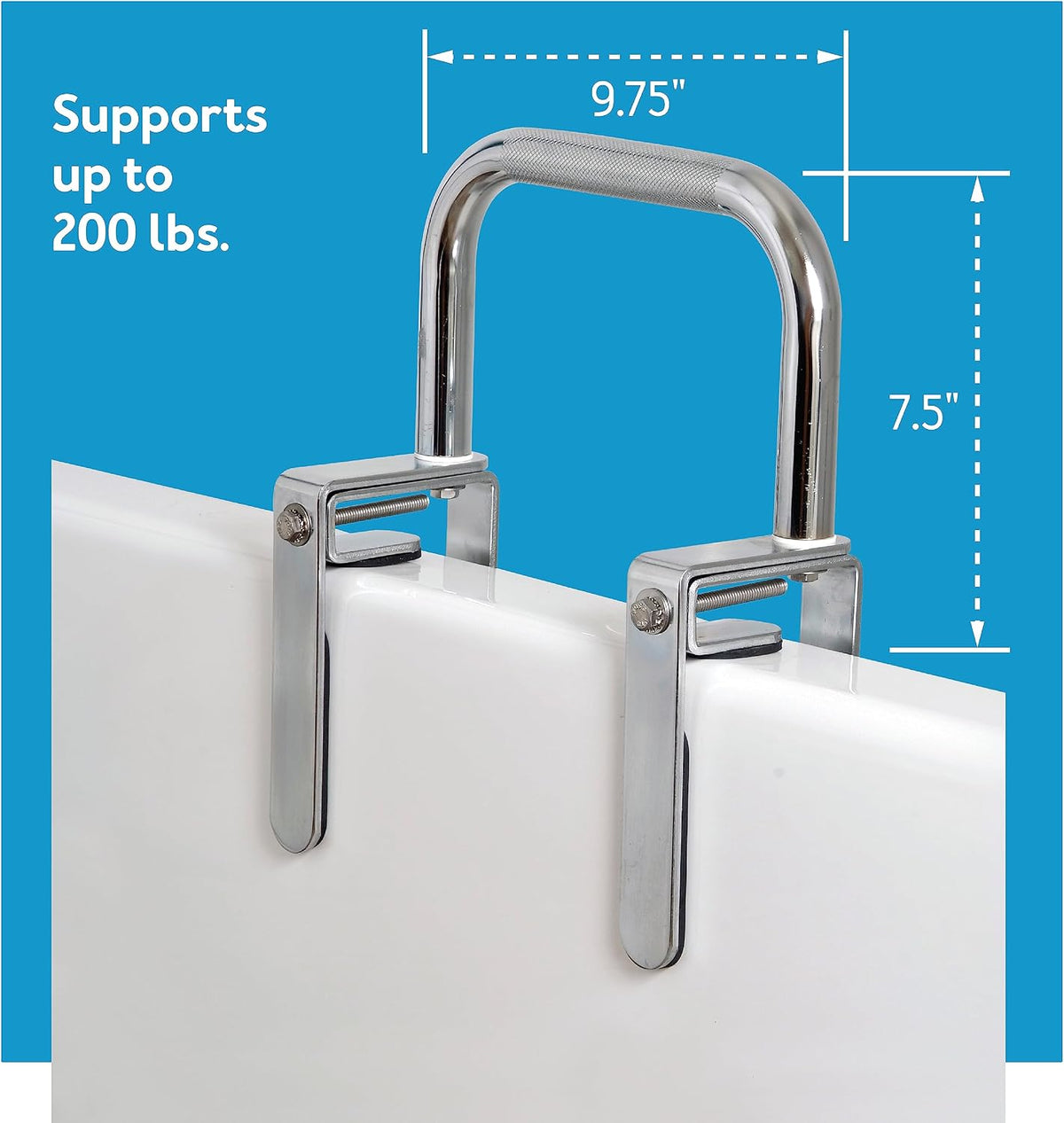 Carex Bathtub Rail with Finish Bathtub Grab Bar Safety Bar for Seniors and Handicap for Assistance Getting in and Out of Tub, Easy to Install on Most Tubs, Chrome, 1 Count