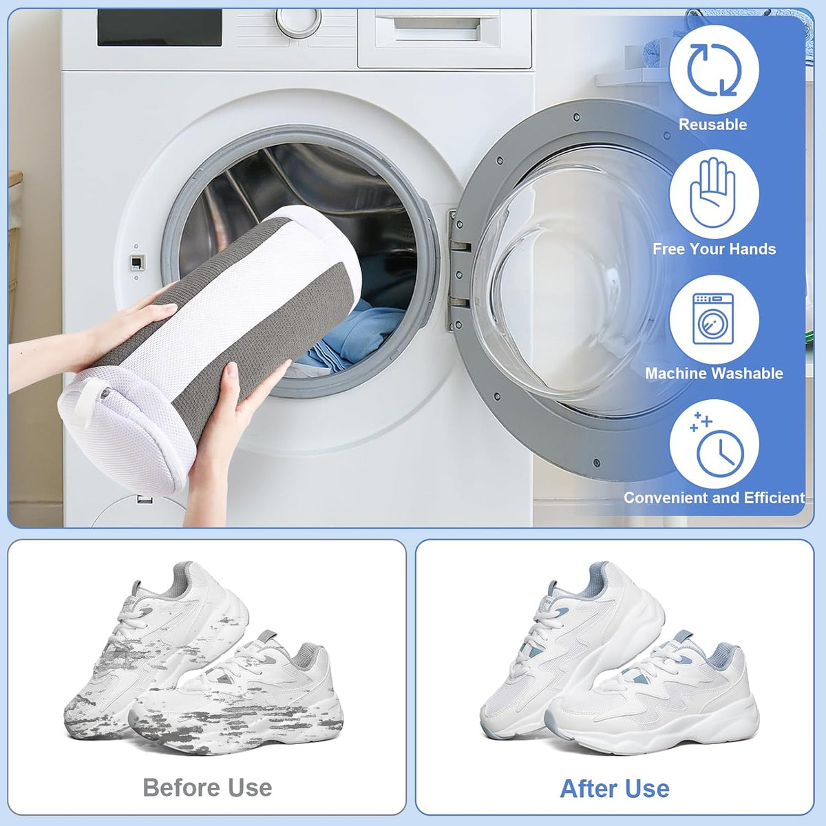 Dntorx 2 PCS Shoe Washing Machine Bags for Washer and Dryer, Grey + White