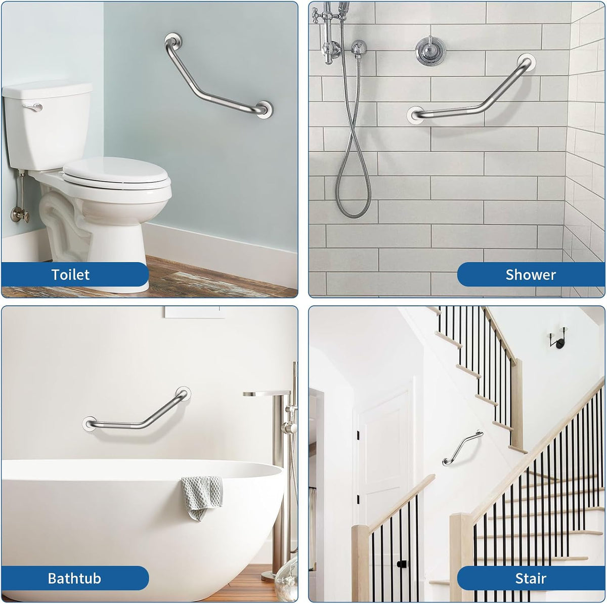 16 Inch Angled Shower Grab Bar, Munzong Brushed Nickel Bathroom Grab Bar