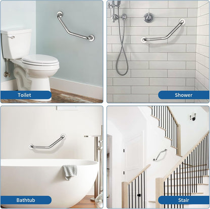 16 Inch Angled Shower Grab Bar, Munzong Brushed Nickel Bathroom Grab Bar
