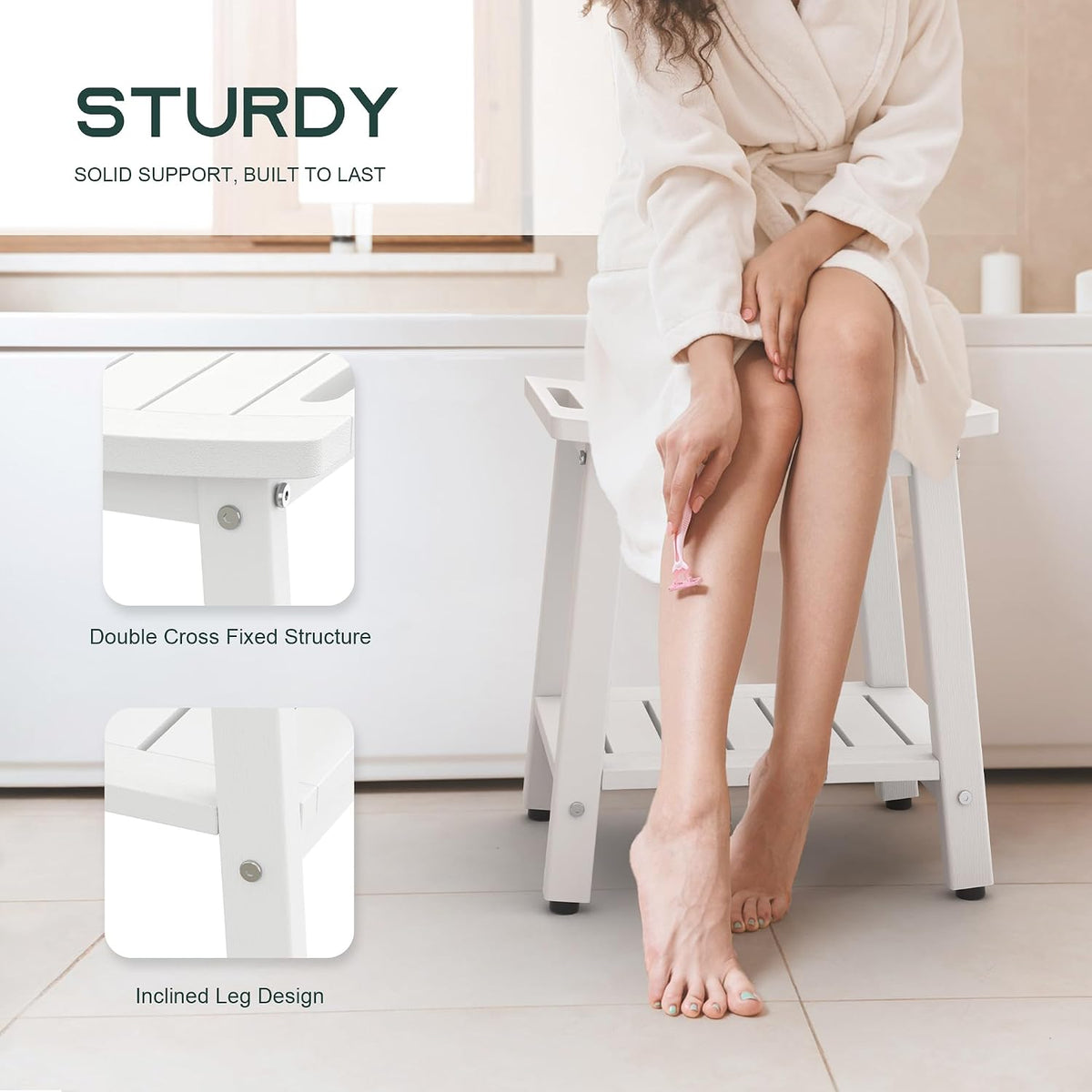 Waterproof HDPE Shower Bench for Inside Shower, Shower Stool, White