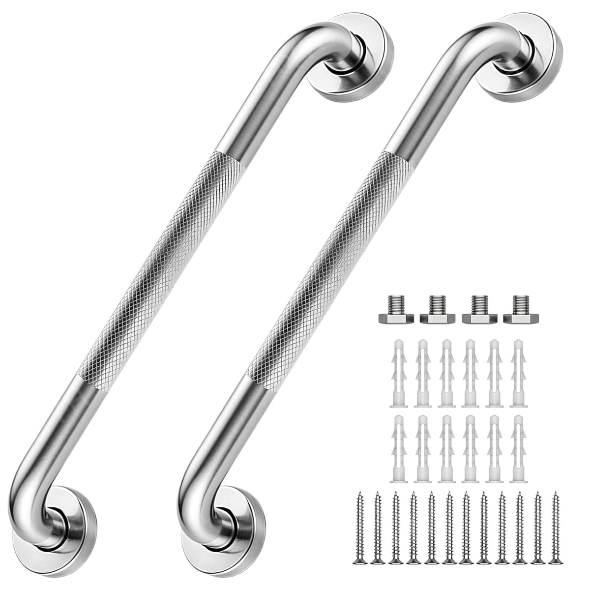 16 Inch Grab Bars 1.25" Dia,2 Pack Brushed Nickel 304 Stainless Steel Bathroom Grab Bar,Anti Slip Knurled Safety Bar,Wall Mount Handicap Grab Bars,Support Handrail for Seniors Elderly Injury