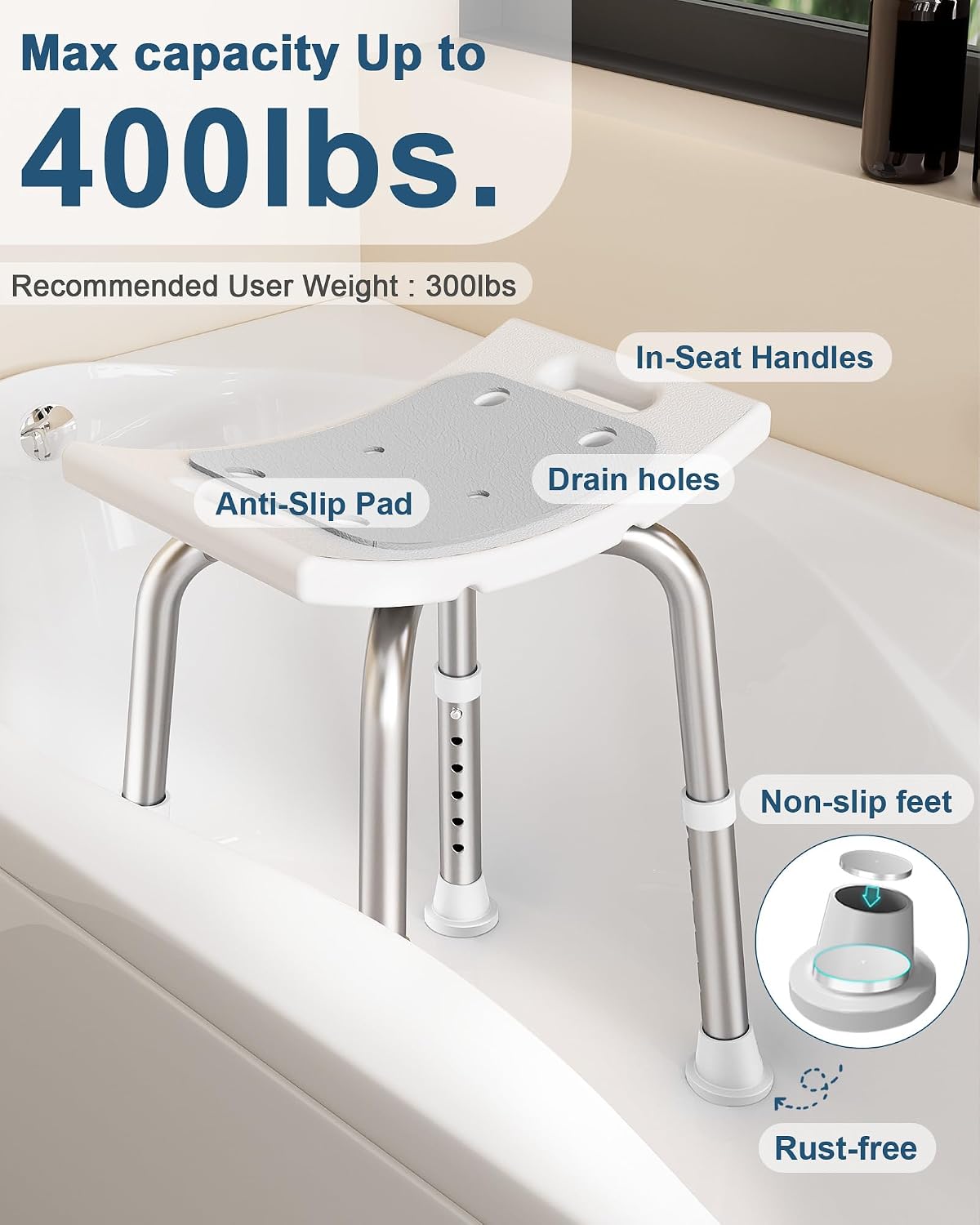 HOMLAND Shower Chair for Inside Shower, Adjustable Height Shower Stool