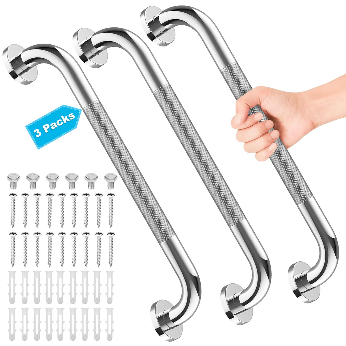 3 Pack 16-Inch Grab Bars for Bathtubs and Showers, Bathroom Shower Grab Bar