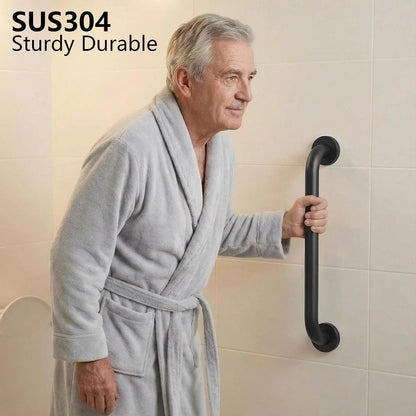 12 Inch Shower Grab Bars, 2 Pack - Anti-Slip Stainless Steel Bathroom Safety Handles for Elderly & Handicap, 304 Steel, Black, Knurled Grip（Black 12in-2-Sets）