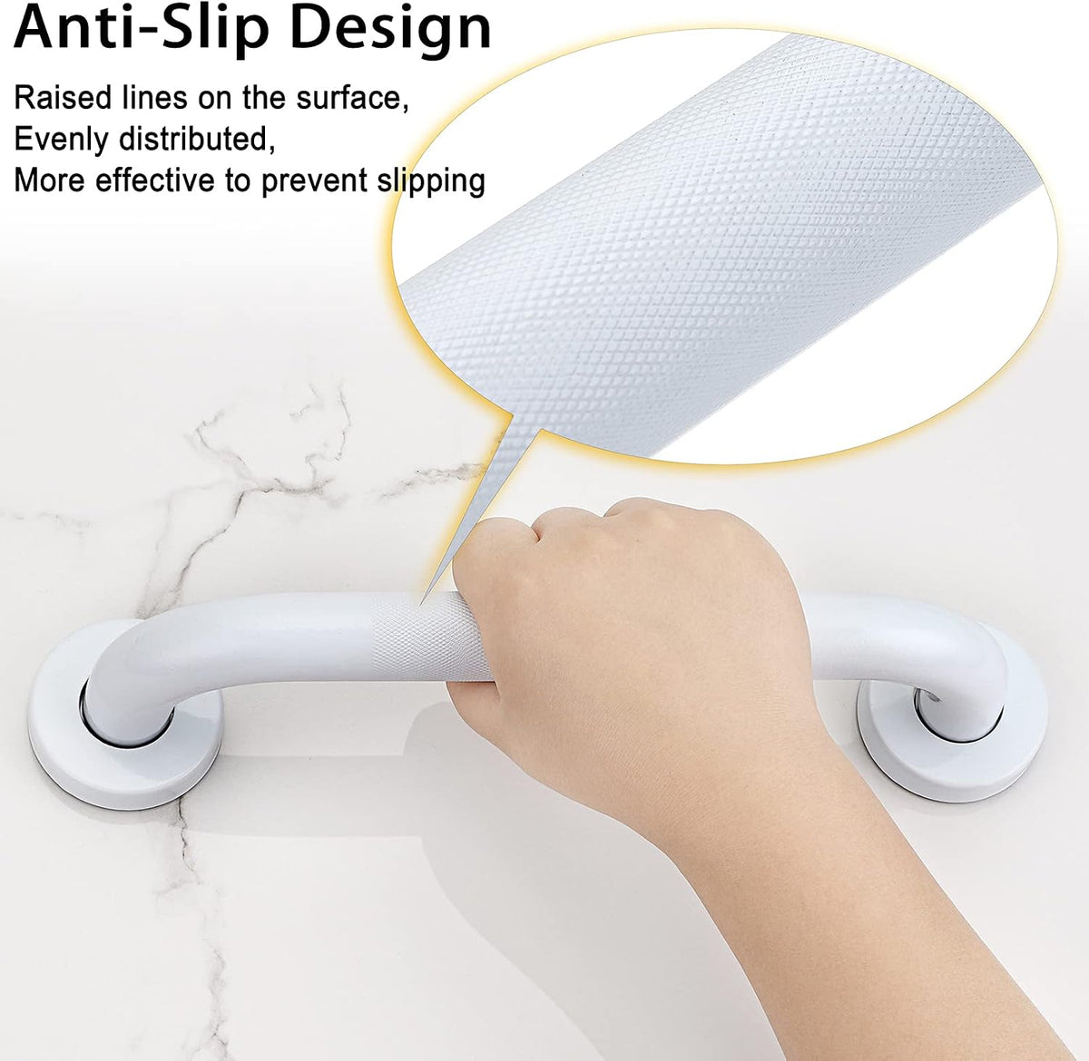 Sumnacon 12 Inch Anti-Slip Grip Bath Grab Bar - Sturdy Stainless Steel Shower Handle with Screws, Safety Handicap Shower Bar for Bathtub Toilet Bathroom Kitchen Stairway Handrail, White
