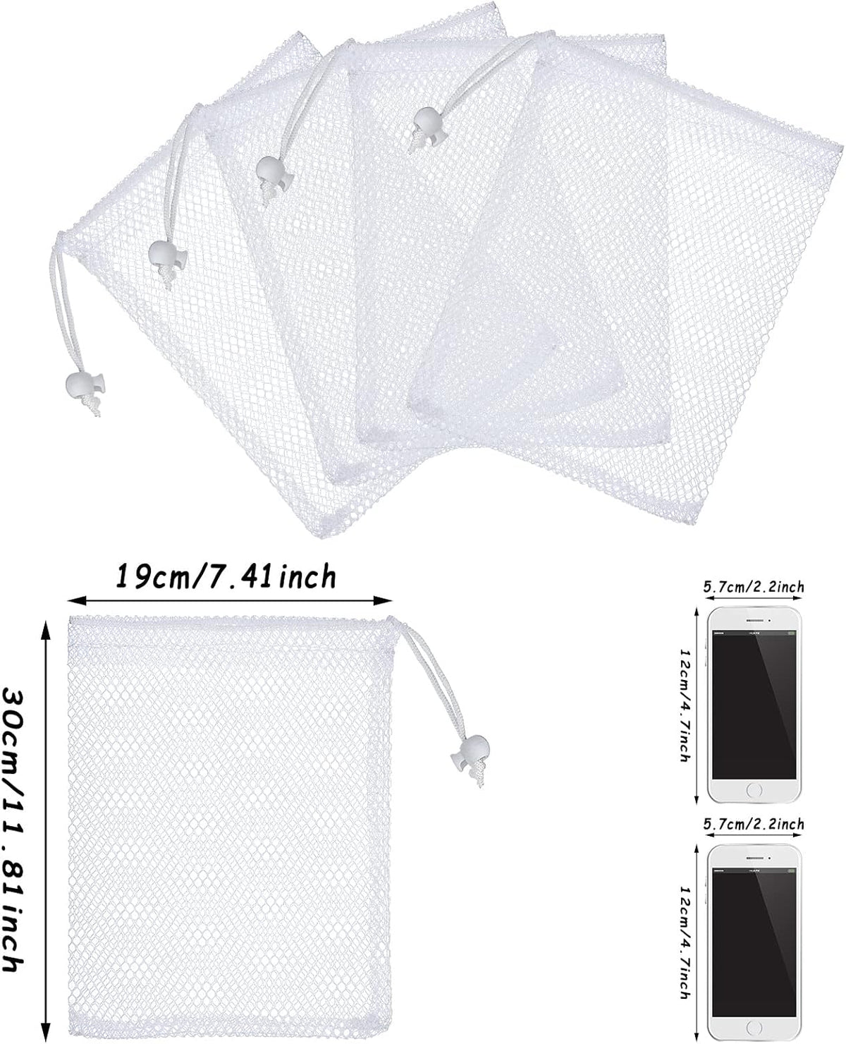 TecUnite 10 Pack Mesh Drawstring Bags for Laundry, 11.8 x 7.5 Inch, White
