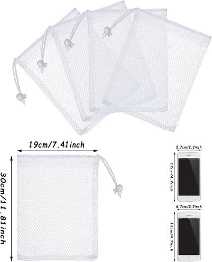 TecUnite 10 Pack Mesh Drawstring Bags for Laundry, 11.8 x 7.5 Inch, White