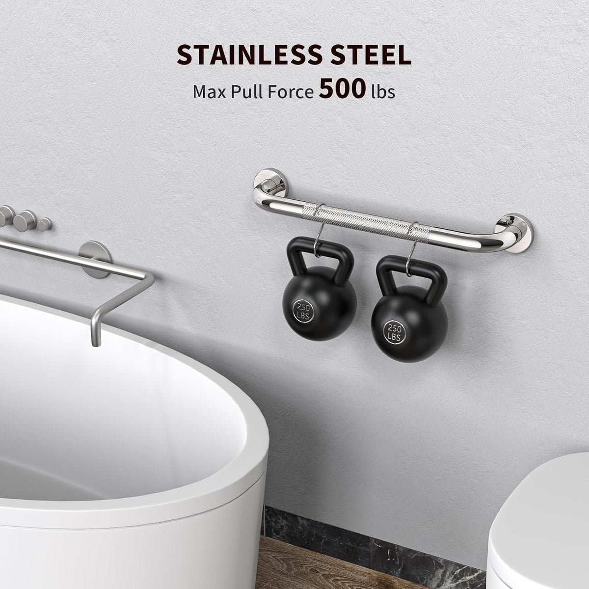 ZUEXT 2 Pack 16 Inch Chrome Anti Slip Shower Grab Bar with Knurled Grip