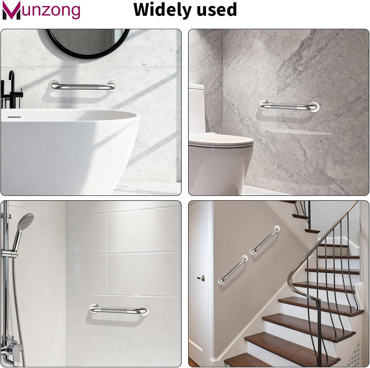 12 Inch Anti Slip Grab Bars for Wall, Munzong Stainless Steel Shower Bars