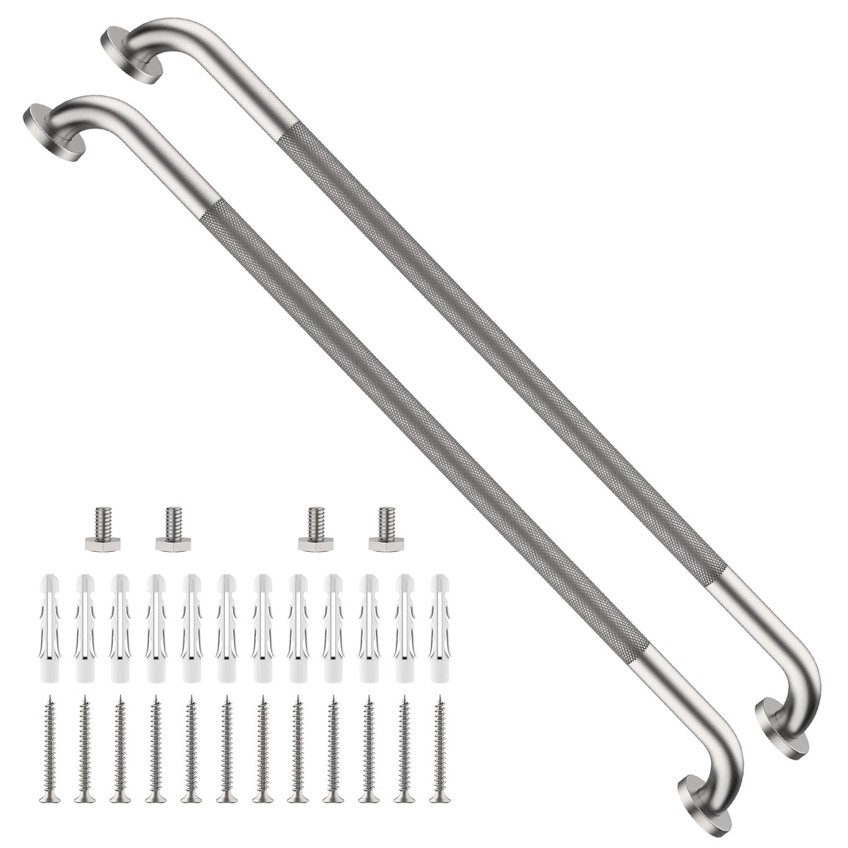 2 Pack 24 Inch Polished Chrome Anti Slip Knurled Shower Grab Bar