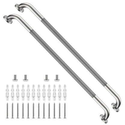 2 Pack 24 Inch Polished Chrome Anti Slip Knurled Shower Grab Bar